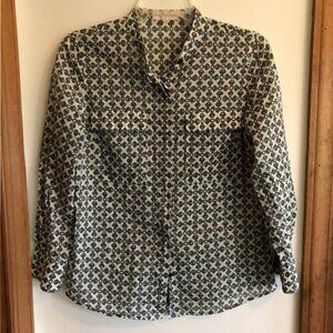 TORY BURCH Toggle Chain Green Cotton Long Sleeve Button Up Banded Collar…